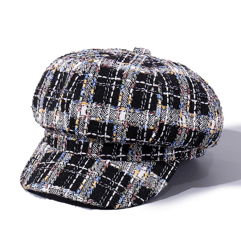 

2020 New Grid Wool Women Beret Autumn Winter Octagonal Cap Hats Stylish Artist Painter Newsboy Caps Black Grey Beret Hats, White