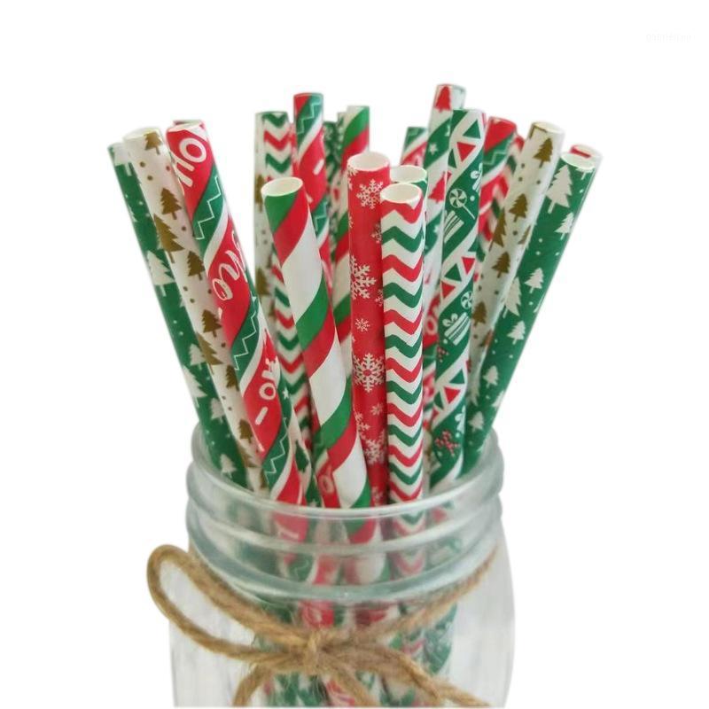 

25pcs Christmas Disposable Paper Straws Red Green Creative Mixed Drinking Straw Christmas New Year Decor Home Party Supplies1