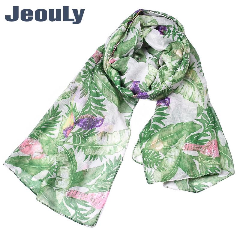 

American Wind Tropical Leaves Branches Bird Scarf Spring And Summer Fashion Lady Voile Scarf Shawl Wholesale And Custom