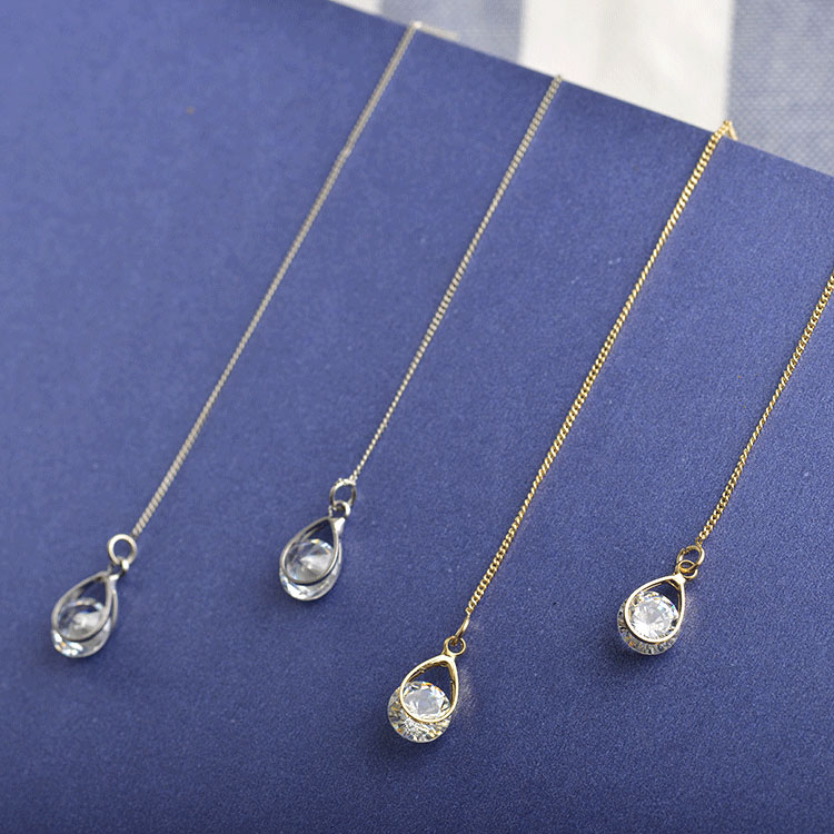 

Long Tassel Earrings Leaf Feather Water Drop Earring CZ Zircon Earring