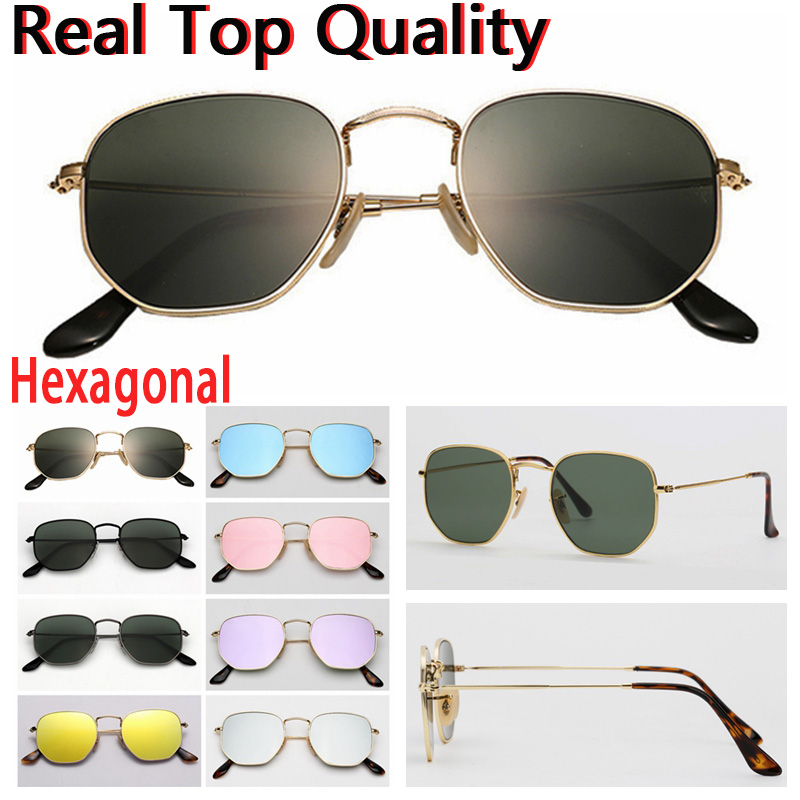 

designer sunglasses hexagonal flat glass lenses men women male female sunglasses with brown or black leather case,all retailing accessories!