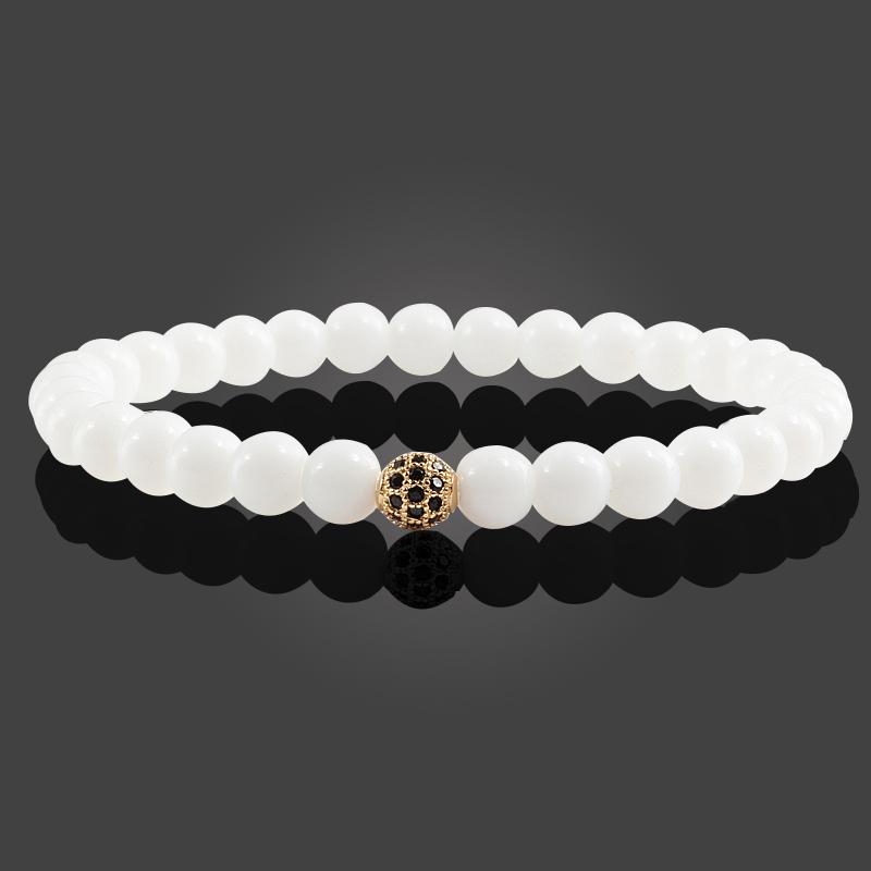 

Classical Natural Black White Stone Bracelets 6MM Beaded Bangles Couples Accessories Shiny CZ Ball Women Wristband Jewelry Gifts