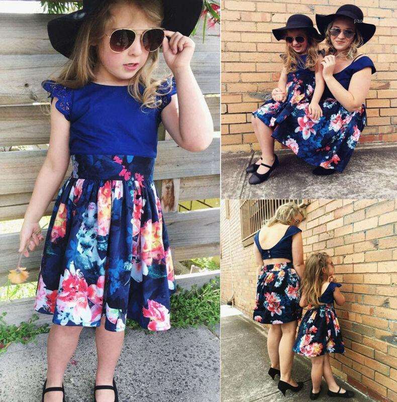 

Mother Daughter Summer Boho Floral Short Dress Family Matching Sundress Outfits1, Blue