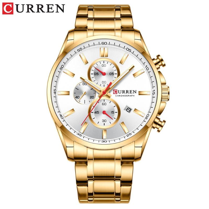 

Wristwatches Men Businiess Watch Fashion Exquisite Calendar Luminous Hands Waterproof Classic Alloy Case Stainless Steel Band, Gold
