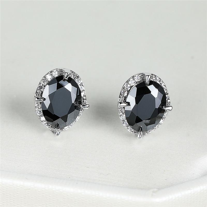 

Retro Black Oval Zircon Rainbow Stone Stud Earrings For Women Charm Jewelry Female Luxury Multicolor Crystal Birthstone Earrings