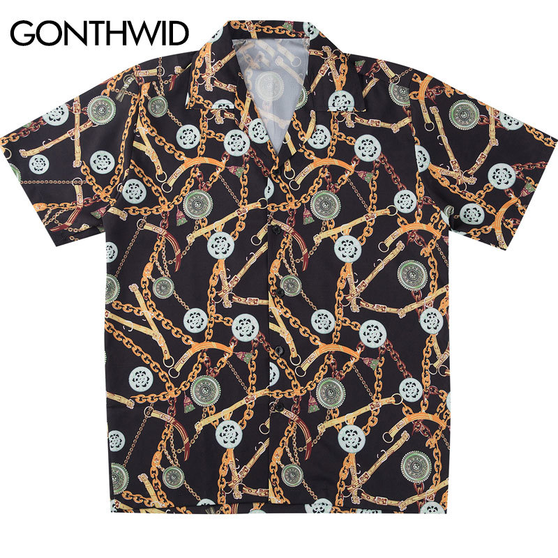 

Belts Chain Print Beach Aloha Hawaiian Shirts Summer Hip Hop Casual Short Sleeve Shirts Streetwear Men Button Down Tops, 202008b