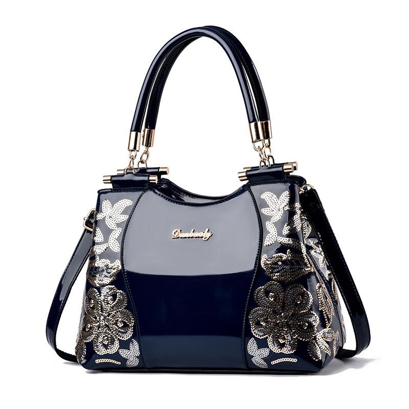 

New Flower Fashion Alligator Women Handbags European Design Patent Leather Shoulder Bags Female Girl Crossbody Bag, Black
