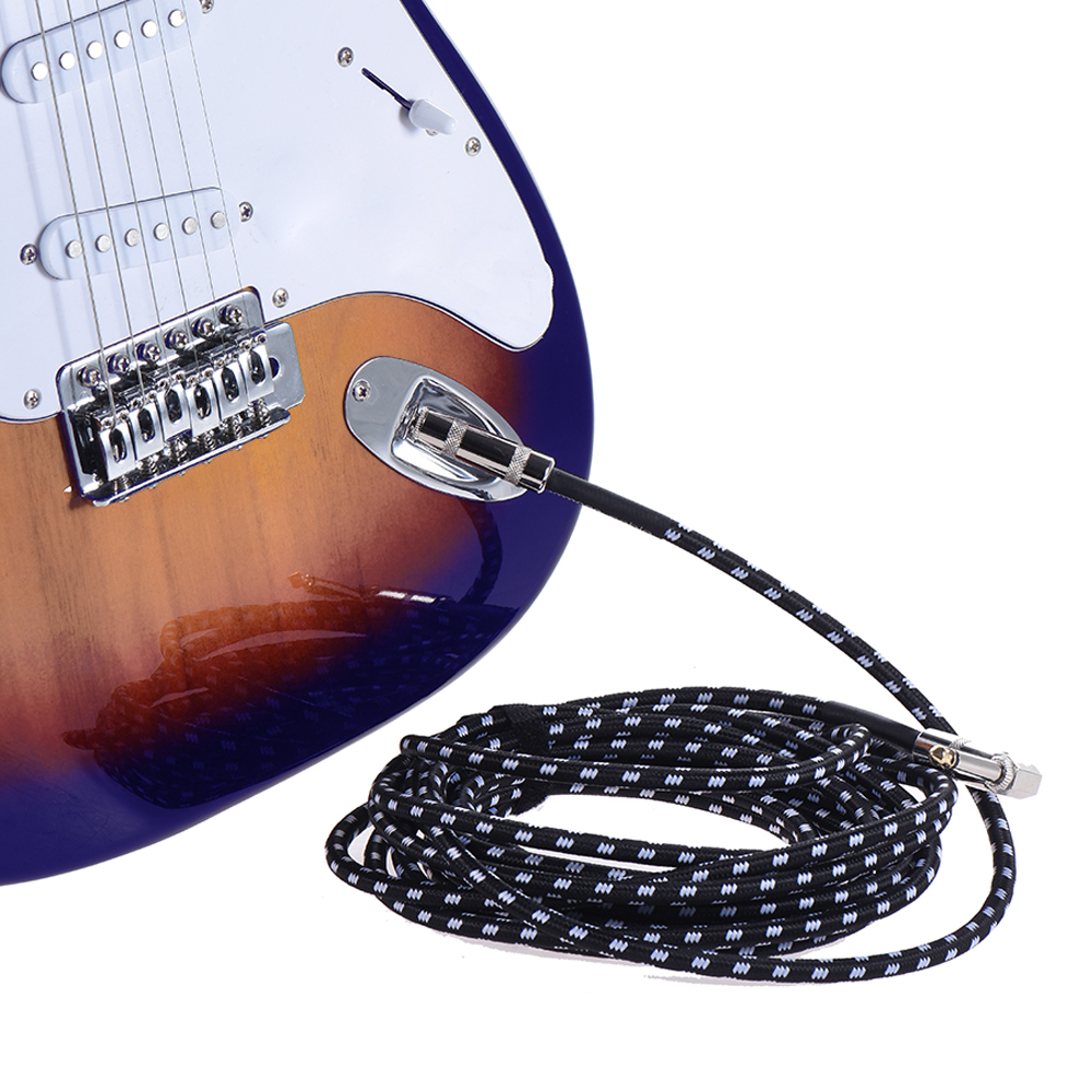3 Meters/ 10 Feet Electric Guitar Cable Bass Musical Instrument Cable Cord 1/4 Inch Straight to Right Angle Plug Black-image-607401794