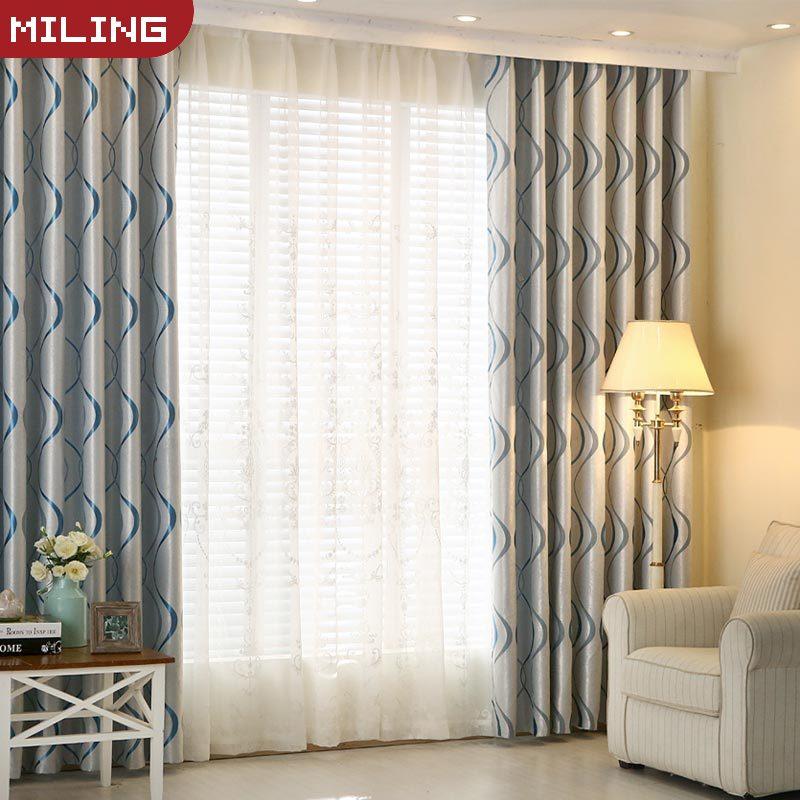 

Thick Luxury Wavy Striped Kitchen Curtains for Living Room Bedroom Curtains Decoration Modern Blackout Window Curtain, Blue