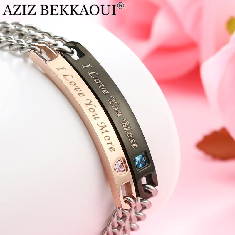 

Drop Shipping Couple Bracelets" I Love You Most" & " I Love You More" Crytal Heart Charm Bracelets For Women Men Stainless Steel
