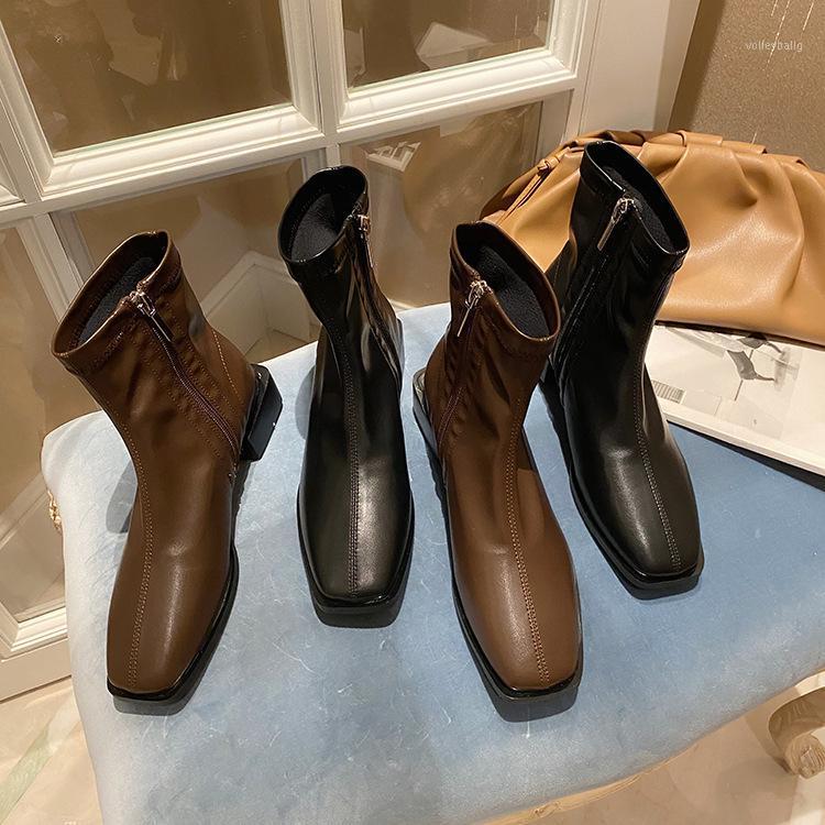 

Brand Women's Shoes Boots-Women Round Toe Winter Footwear Fashion 2020 Rock Rubber Ladies Mid Calf Low Mid-Calf Autumn1