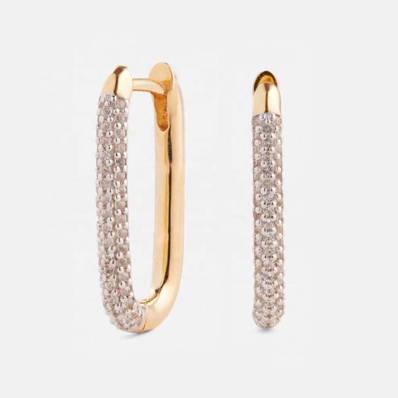 

LOZRUNVE Desbloqueio Elegant Hoop Gold Ear Ring Pave CZ Large Oval Earring 925