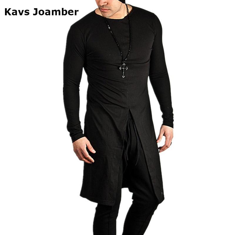 

kavs Joamber men' clothing high streetwear 2021 fashion full sleeve with finger hole long length t shirts top homme, Beige