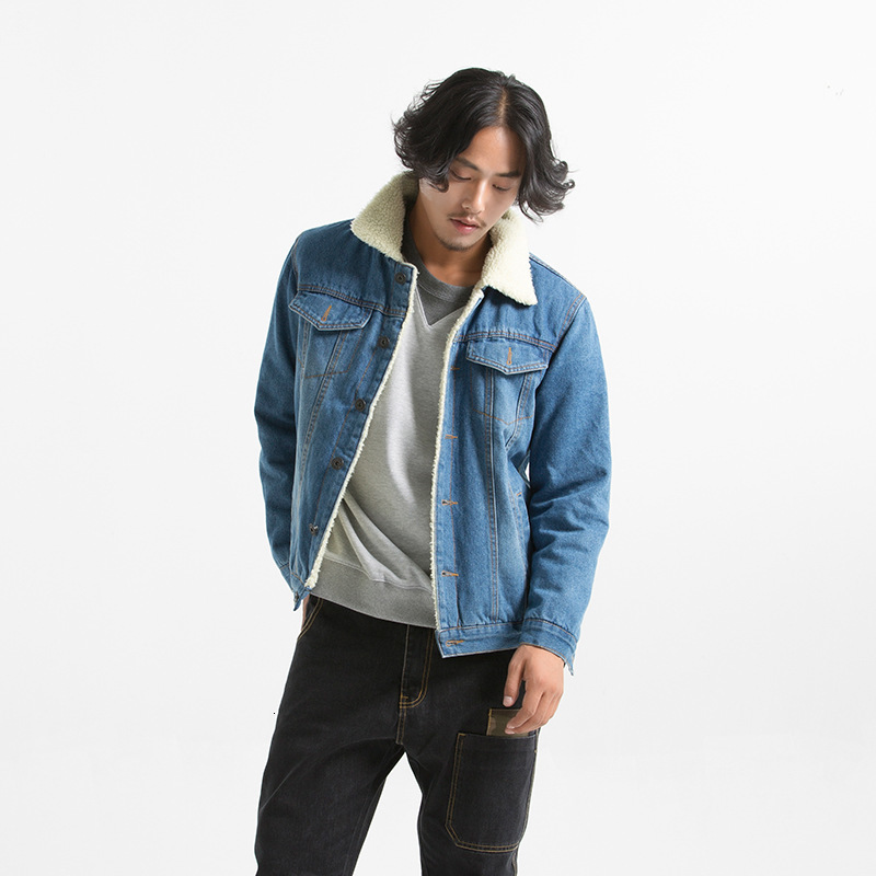 

2021 New Winter rolled velvet-lined hot-padded cotton retro casual clothing lamb wool denim male hip hop jacket youth coat KIZO, Wathet