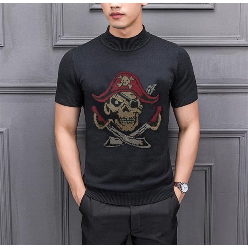 

2021 New Autumn Winter Short Sleeve Drill Pullover Men Slim Knitwear Casual Thin Oversized Knitted Sweater Hot Bg70, As shown