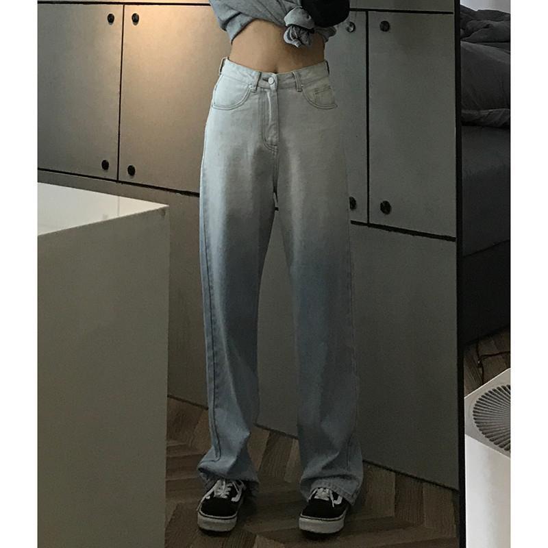 

High Waist Jeans Plus Size Gradient Jeans Women 100kg Light Blue Straight Loose Slim Wide Leg Pants Women