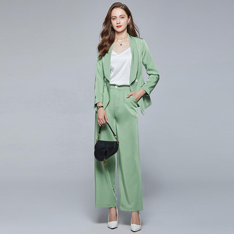 

female commuter burnish feels little suit jacket copy the drape of acetic acid wide-legged pants two-piece outfit, See chart