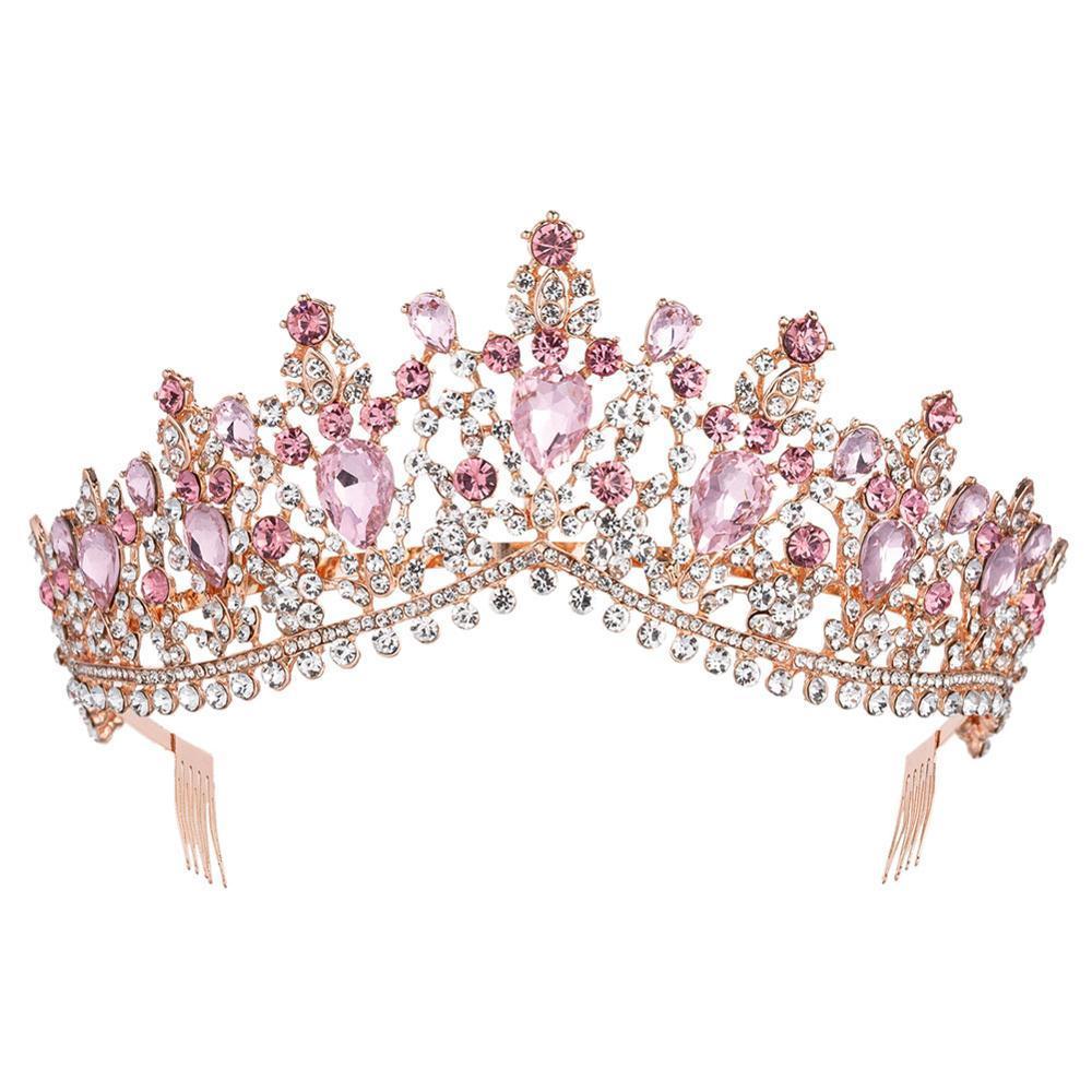 

KMVEXO European Multiple Colors Crystal Tiaras Queen Bride Crowns with Comb Bridal Wedding Fashion Hair Jewelry Accessories 2019 T200110, White;golden