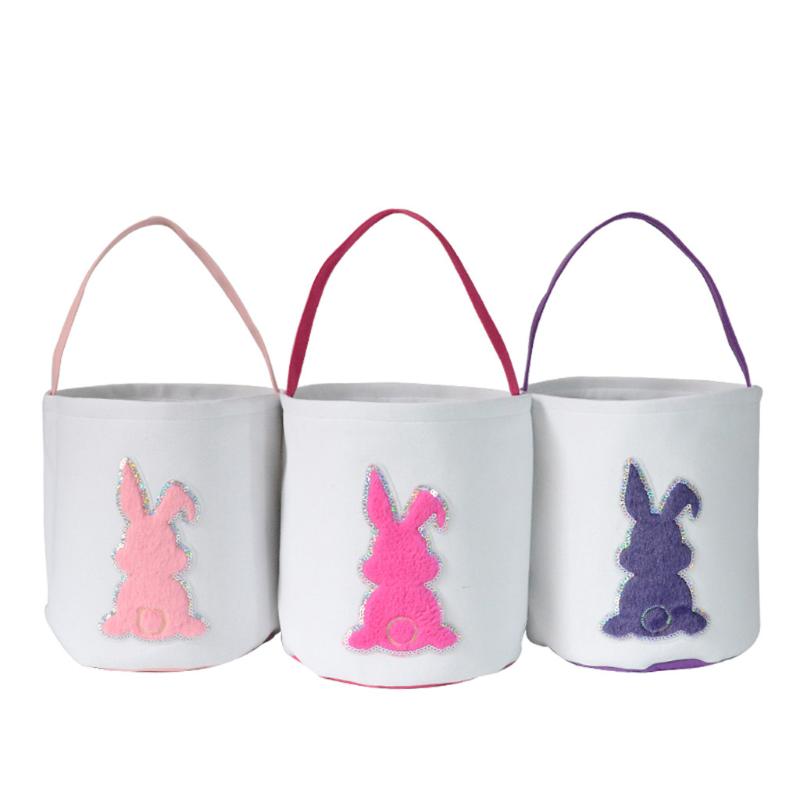 

Happy Easter Egg Baskets Ears Bags Kids Gift Holiday Printed Canvas Gift Carry Eggs Candy Bag Party Decor New
