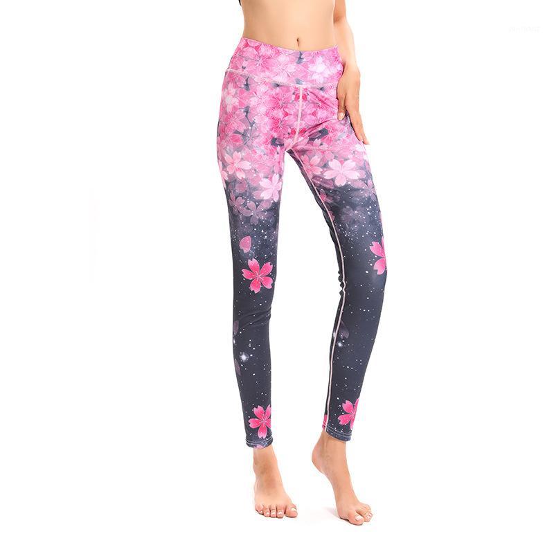 

Sakura print yoga leggings sports fitness splicing pants women1, Pink