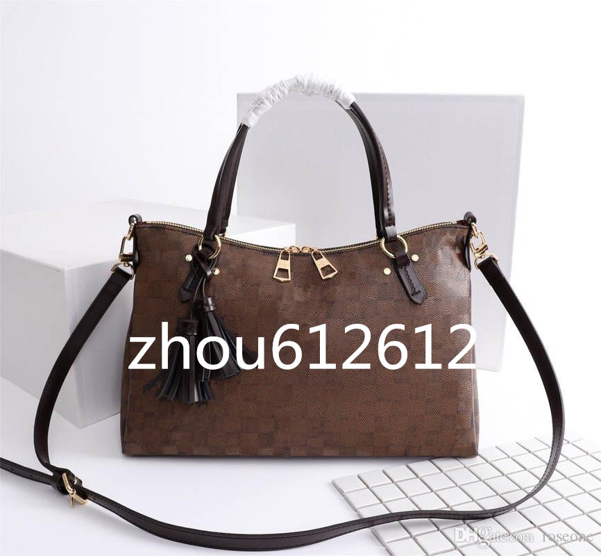 

New oversizebags handbags Shoulder Bag N40022 Damier Azur Lymington Zipper Handbag leather Handles Tassels Trim 35*24*14CM Clutches Evening, Brown with logo