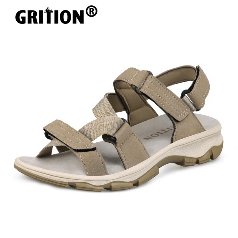 

GRITION Women Sandals Casual Flat Outdoor Summer Beach Shoes 2021 New Designers Fashion Non-Slip Lightweight Adjustable, Black