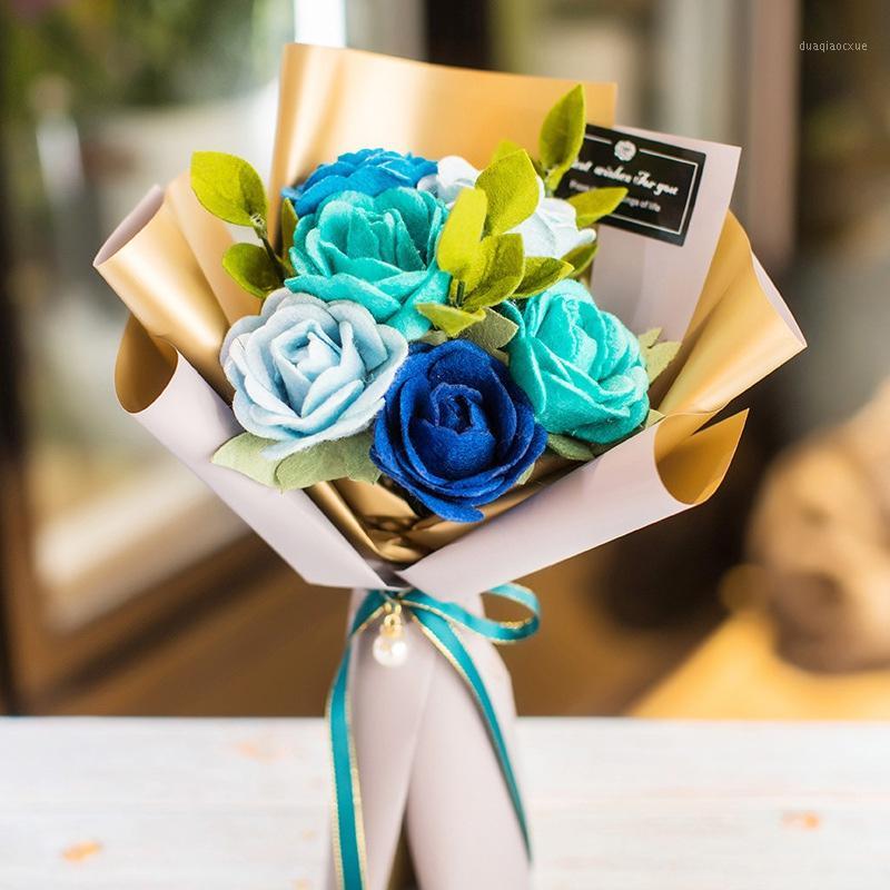 

LED Non-Woven Holding Flowers Handmade Flower Rose Bouquet For Gift Handmade Felt Roses Bouquet Diy Fabric Craft Material Kit 11, A2