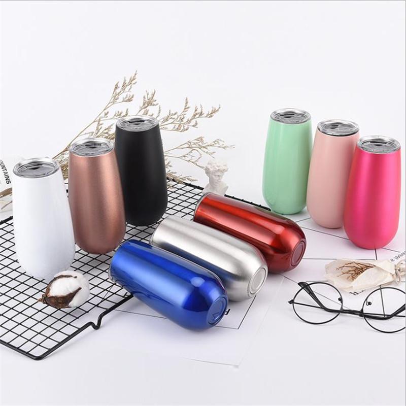 

20 Colors 6oz Egg Cups Wine Tumbler Beer Mugs Champagne Flute Tumblers Stainless Steel Thermos Vacuum Flask with Lids, As picture