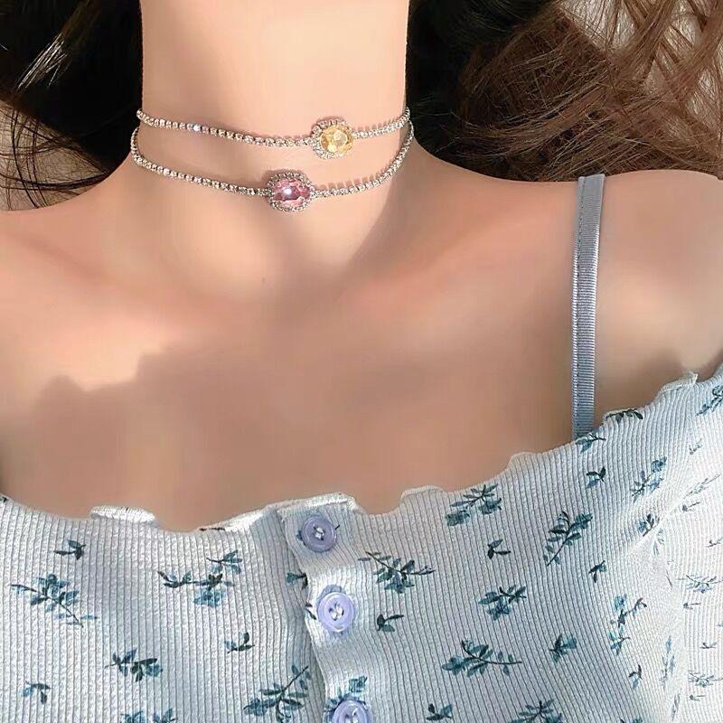 

Kpop Goth Shiny Colorful Crystal Clavicle Choker Necklace For Women Wedding Hip Hop Aesthetic Jewelry
