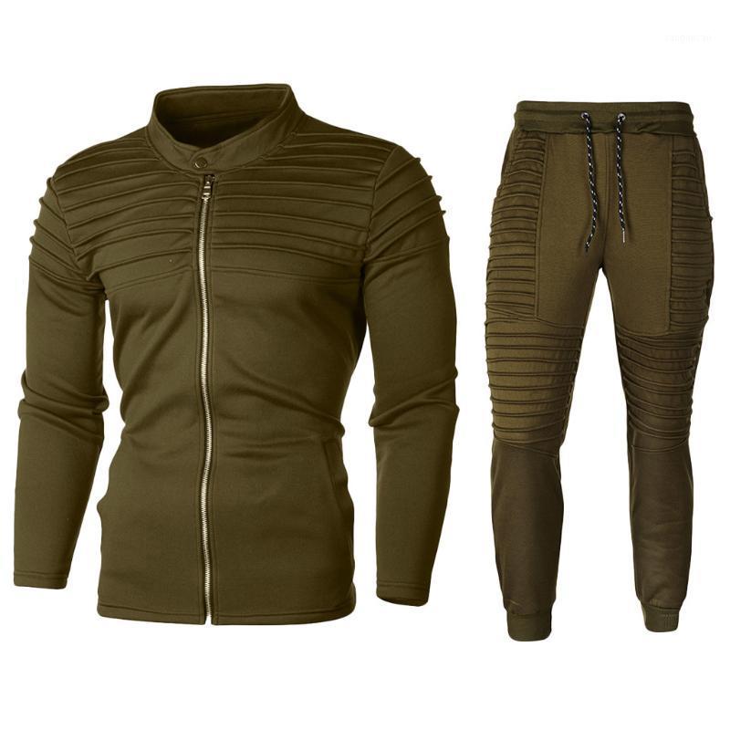 

men long sleeve Zipper Sweatshirt suits 2020 Tracksuit Men Zipper Sweatshirt And Sweatpants Casual Sportswear Suit#08041, Red