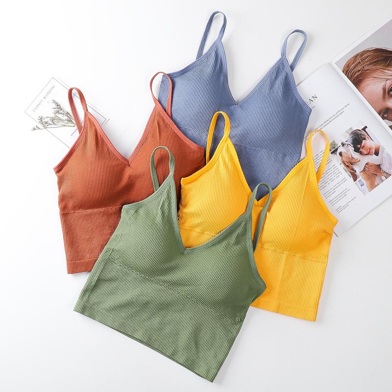 

Sexy V-Neck Crop Tops Women Sling Vest Fashion Lingerie Wirefree Padded Underwear for Girls U-Back Tank Top Sports Camisoles #f