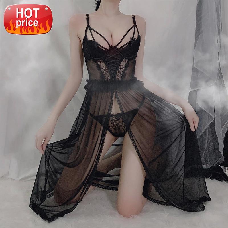 

Sexy Black Corset Lingerie Porno Sling Baby Doll Dress for Women Mesh Transparent Lace Sleepwear Lenceria Erotica Mujer Sexi New #g56V, Black;white