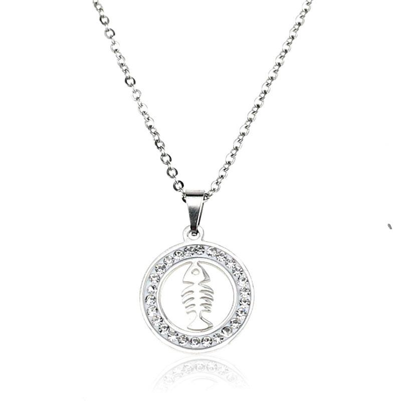 

Round Stainless steel necklace Hollow Heart-shaped Fish shape Pendant Necklace fashion Woman crystal fashion jewelry
