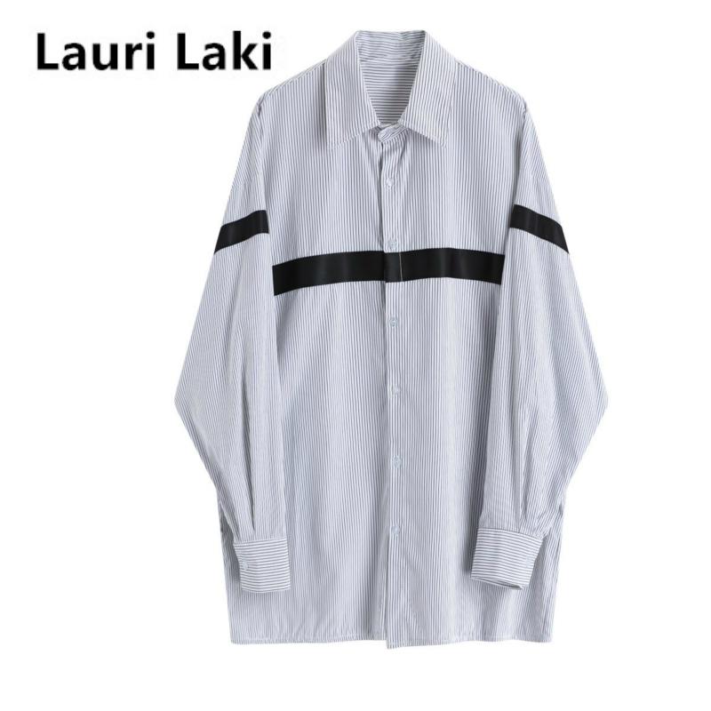 

Lauri Laki Stripe Long Blouse Women Plus Size Vintage Streetwear Shirts Femme Oversize Autumn 2021 Tops Chic Blousa, Blue
