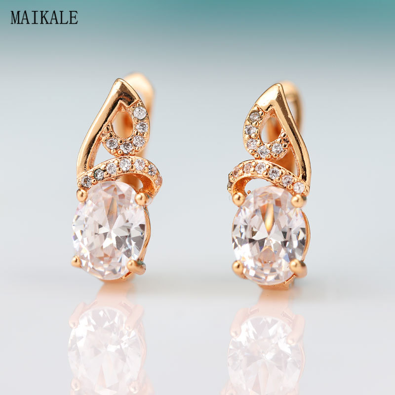 

MAIKALE Trendy Exquisite Cubic Zirconia Stud Earrings for Women Zircon CZ Gold Clip on Earing New Fashion Jewelry Gifts