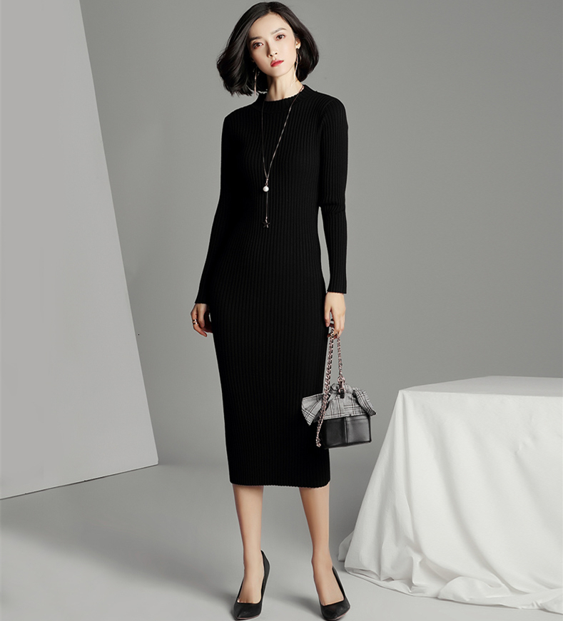 

2021 New Warm Sweater Women Autumn Winter O-neck Long Sleeve Elastic Ny Knitted Bodycon 4ovz, Black