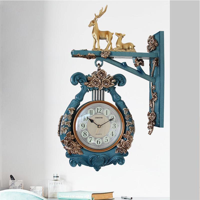 

Luxury Large Wall Clock Double Sided European Vintage Silent Art Living Room Simple Wall Clock Creative Home Decoration DA60WC