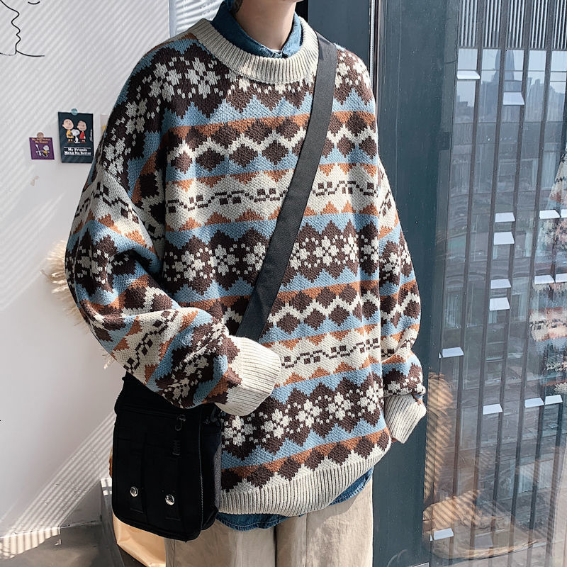 

2021 New Winter Warm Korean Streetwear Fashion Pullovers Sweater Autumn Graphic Printed Casual Male Clothing UKMI, Blueneckline