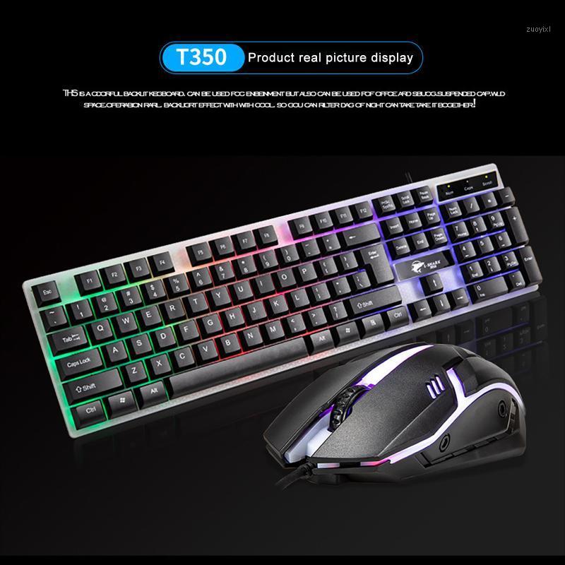 

T350 Rainbow Backlight Usb Ergonomic Gaming Keyboard and Mouse Set for Laptop 104 Keys Mechanical Keyboard Mouse Combos1