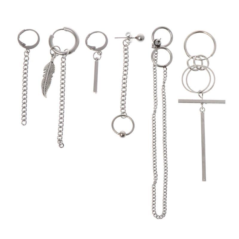 

6 Pcs/Set Jewelry Earrings Korean Stainless Steel Hip Hop Charms For Unisex Women Men Ear Stud Simple Pendant Decoration