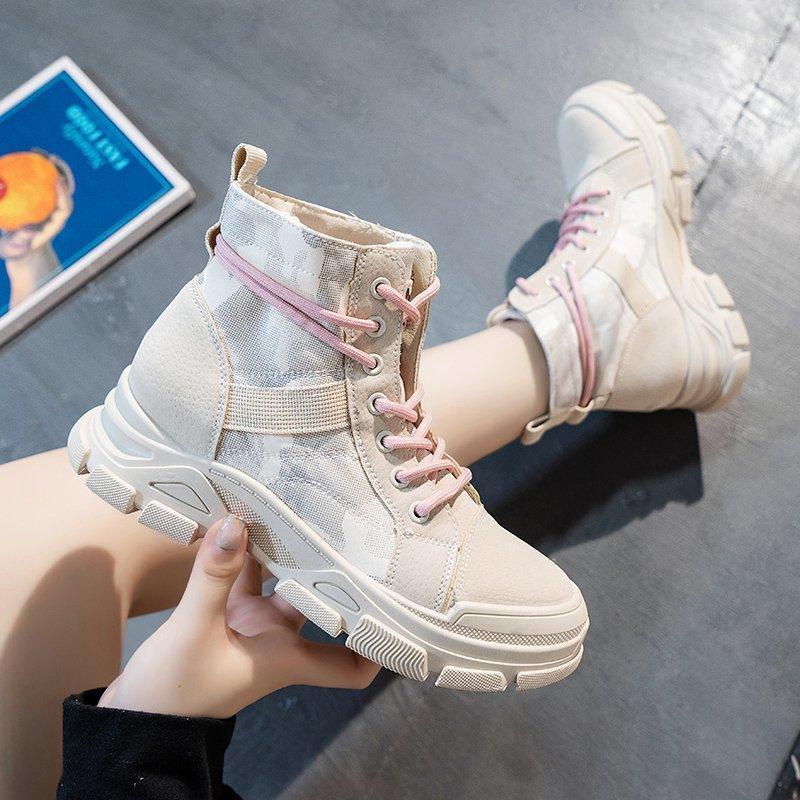 

2020 New Autumn Women Ankle Boots Fashion Brand Canvas Winter Boots Outdoor for Botas Mujer Platform1, Pink