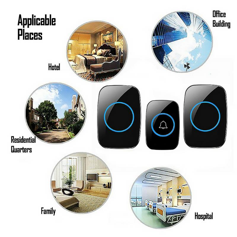 

Waterproof Home Wireless Doorbell Smart LED Light Calling Bell 300M Remote Battery Button 60 Chimes 5 Volume
