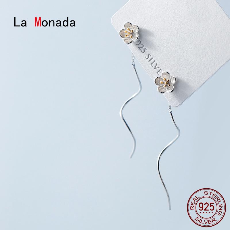 

La Monada Flower Dangling Hanging Earrings For Women Silver 925 Wave Woman Long Korean Drop Earrings Minimalist Female Jewelry