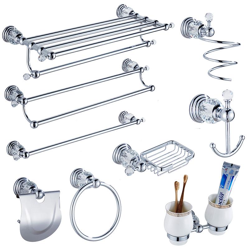 

Bathroom Hardware Sets Modern Clear Crystal Bathroom Accessories Sets Silver Polished Chrome Products Solid Brass