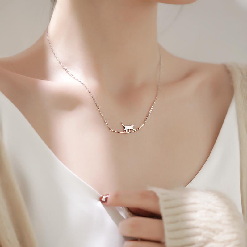 

ModaOne Cute Cat Arc Simple Trendy Clavicle Chain Silver Color Necklace For Women Girls Fashion Luxury Dainty Jewelry Gifts