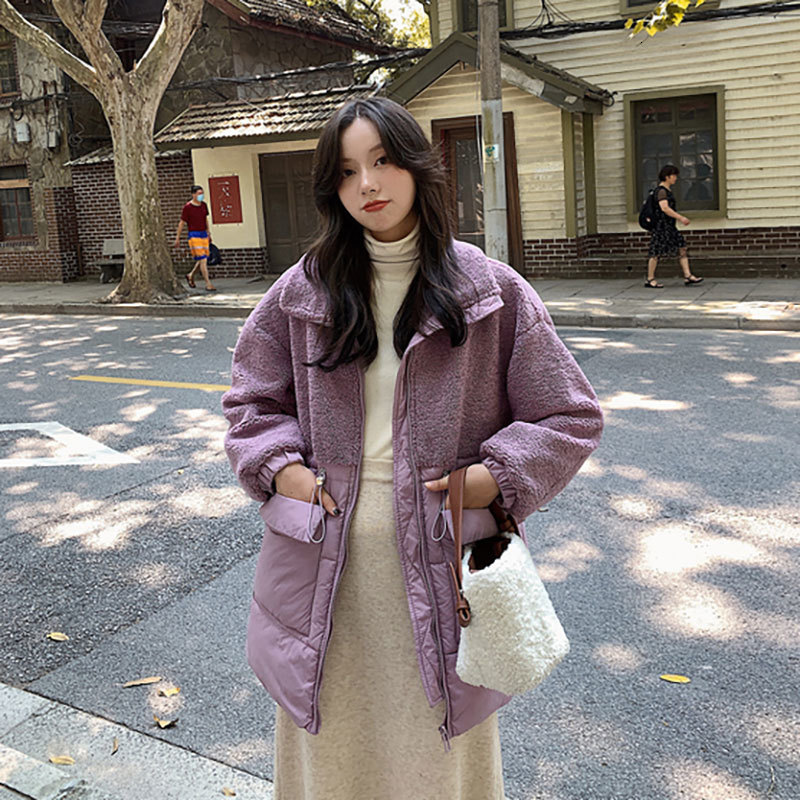 

2021 New Long-sleeve Korean Style Parkas Lamb Hair Sweet Winter Clothes X2IV, Green