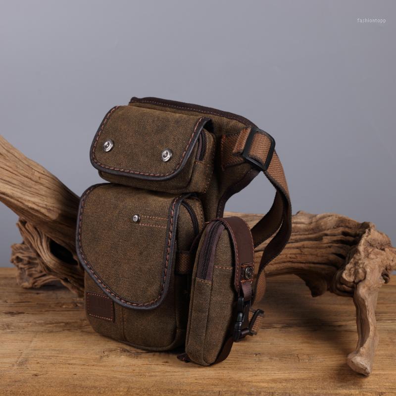 

AOLAILUDI Brand New Men's Canvas Fashion Leg Bag Waist Pack Mobile phone Bag Travel Motorcycle Leg Package Multi-purpose Bags1, Khaki