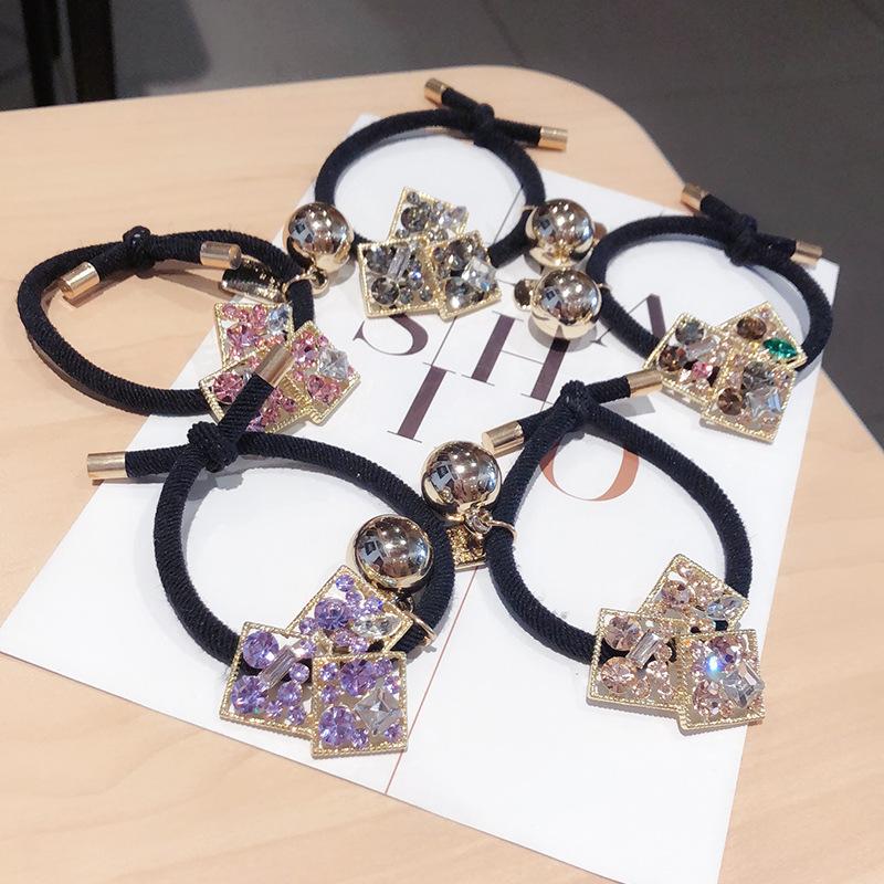 

Korean Fashion Exquisite Colorful Rhinestones Geometry Rubber Band Hair Rope Temperament Women's Ponytail Hair Accessories