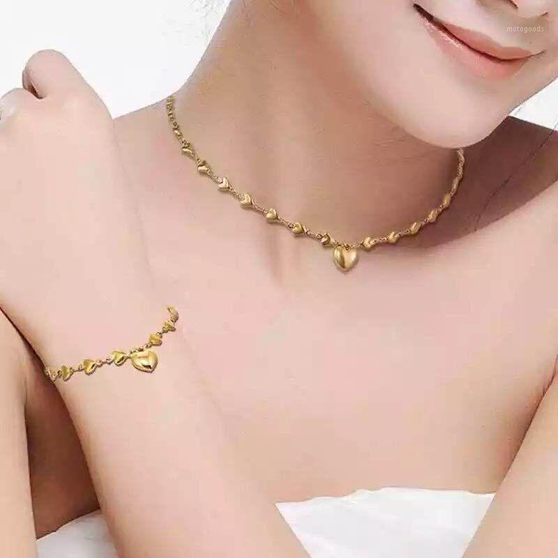 

Stainless steel Jewelry Sets Charm Heart Necklace Bracelet Set For Women Fashion Jewellery Mass Effect1, As pic