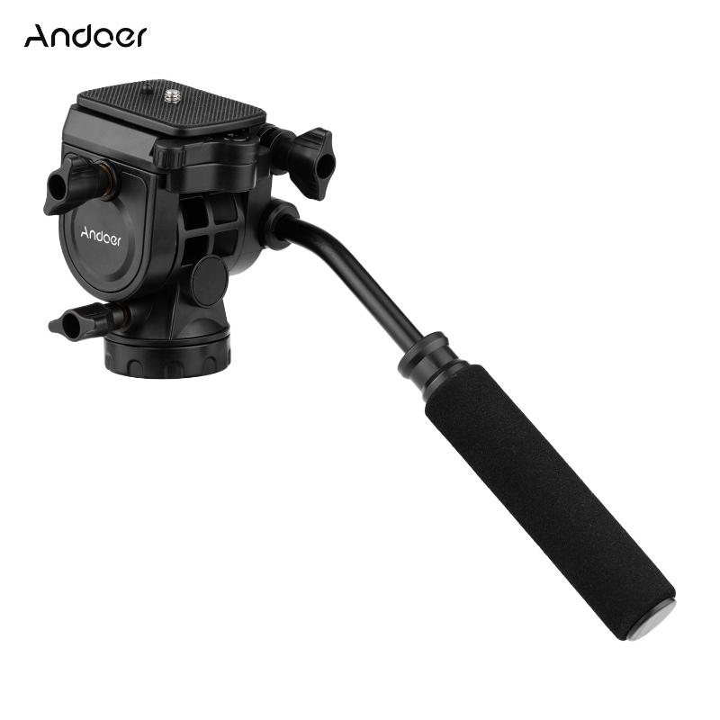 

Andoer Fluid Hydraulic Ball Head Photography with Handle for 1/4 inch Screw Camera Camcorder and 3/8 inch Monopod Tripod Head